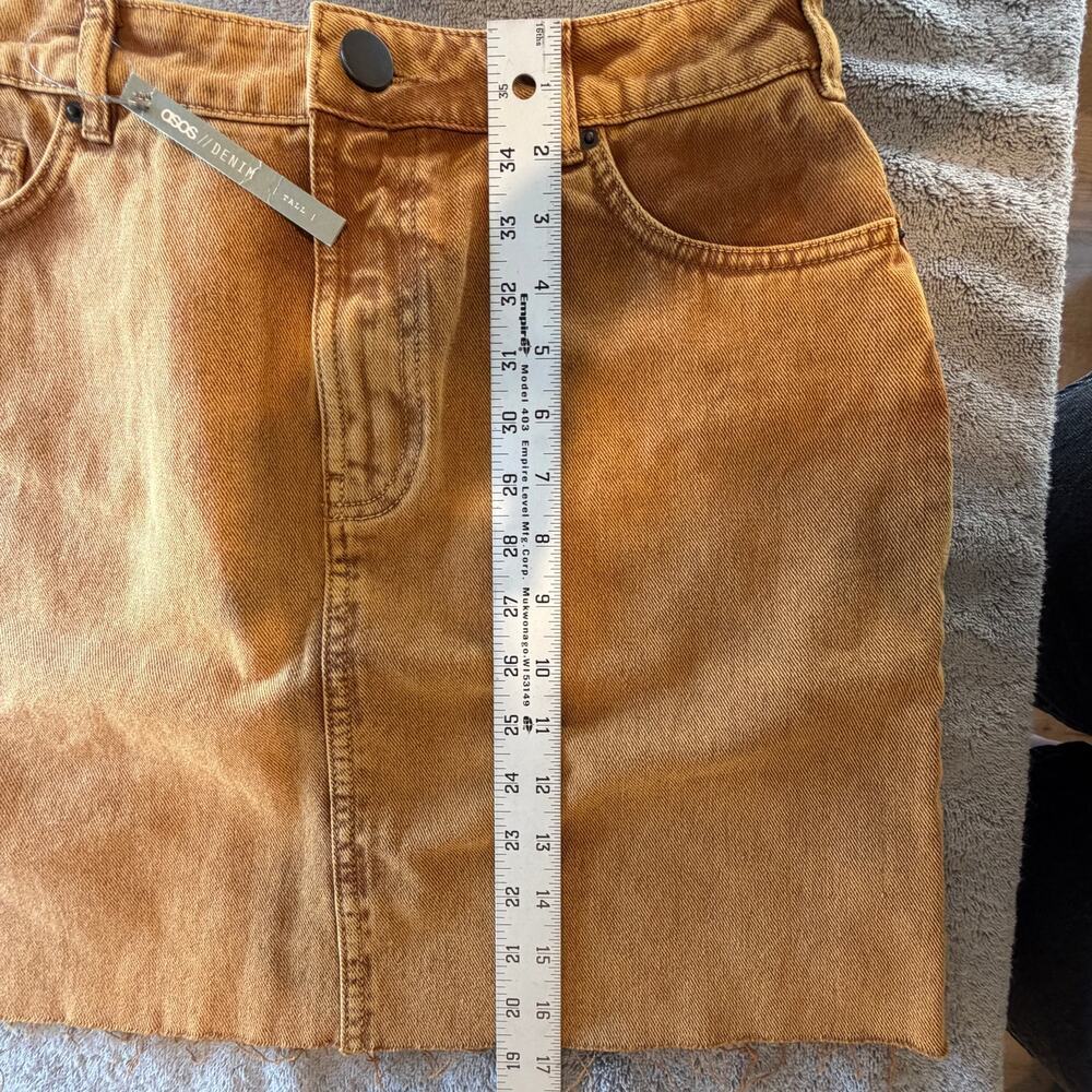 ASOS Mustard Yellow Denim Skirt Tall Womens Size 8 NWT Y2K Skater Casual - Picture 7 of 7